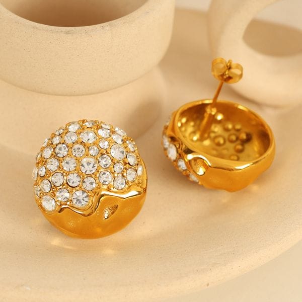 1 pair luxurious series retro geometric stainless steel 18k gold color plated rhinestone women's stud earrings